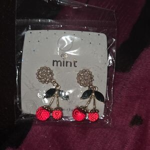 Mint Cherry Earrings with Pearl Accents